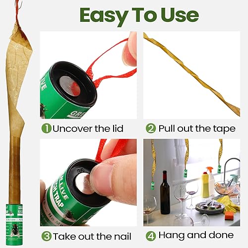 Miniatura 21 de Qualirey Paquete de 160 tiras adhesivas para moscas para interiores y exteriores, cinta de papel para colgar moscas, trampa para insectos voladores