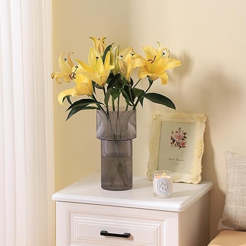 Miniatura 7 de YANWE - Jarrón acanalado de cristal negro, jarrón transparente, florero para centros de mesa, jarrón alto, jarrón de vidrio grande, jarrón moderno