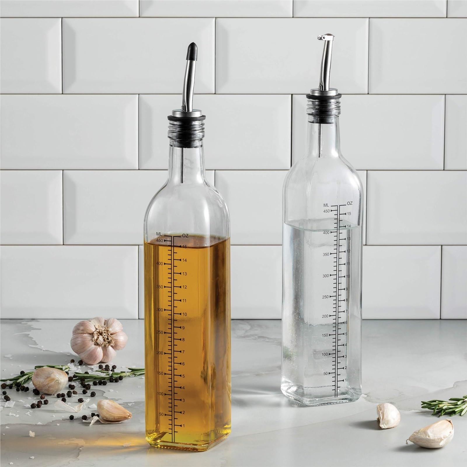 Bottiglia Dispenser per Olio D'Oliva Set di Bottiglie di Vetro for Olio E Aceto, Cucina di Casa, Vino, Salsa di Soia, Confezione da 2 per Cucina E Barbecue(Transparent)