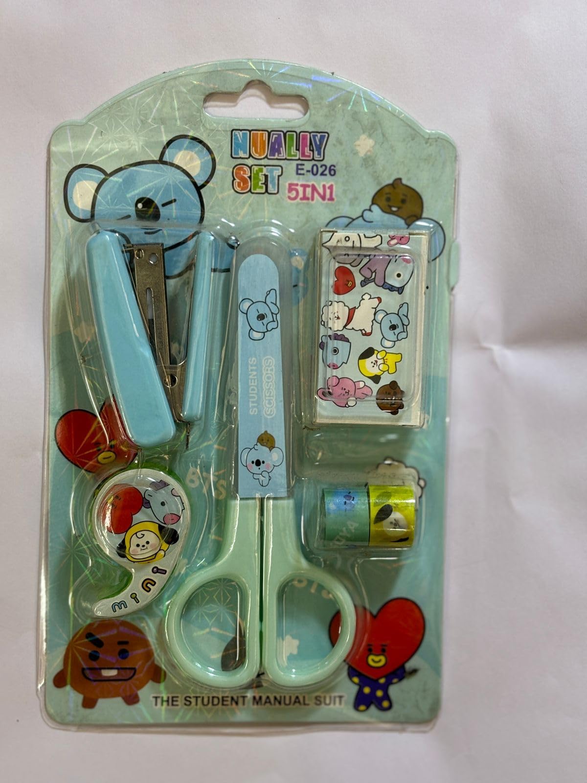 Cartoon Stationery Set Stapler with Scissor, Washi Tape for Office