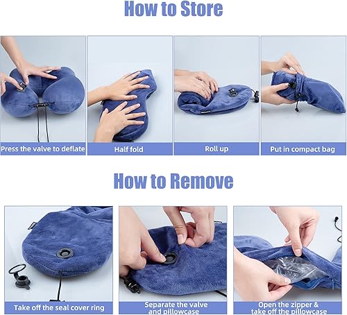 Miniatura 7 de urophylla almohada de cuello inflable para viajes en aviones, soporte de cuello de terciopelo súper suave, firmeza ajustable, almohada para avión