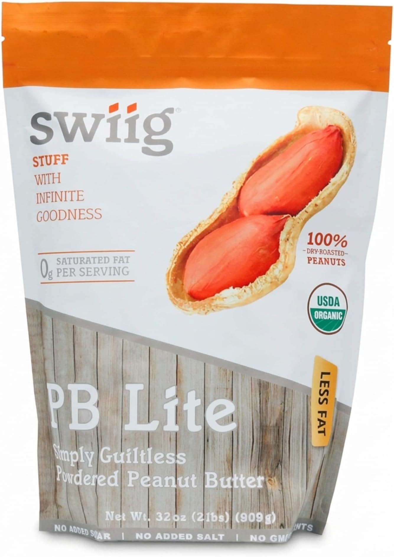 swiig PB Lite 2lb - Low-Calorie, 5g Protein, No Added Sugar - Mix in Protein Shakes and Smoothies - Low Carb - Made from Real Roasted Peanuts