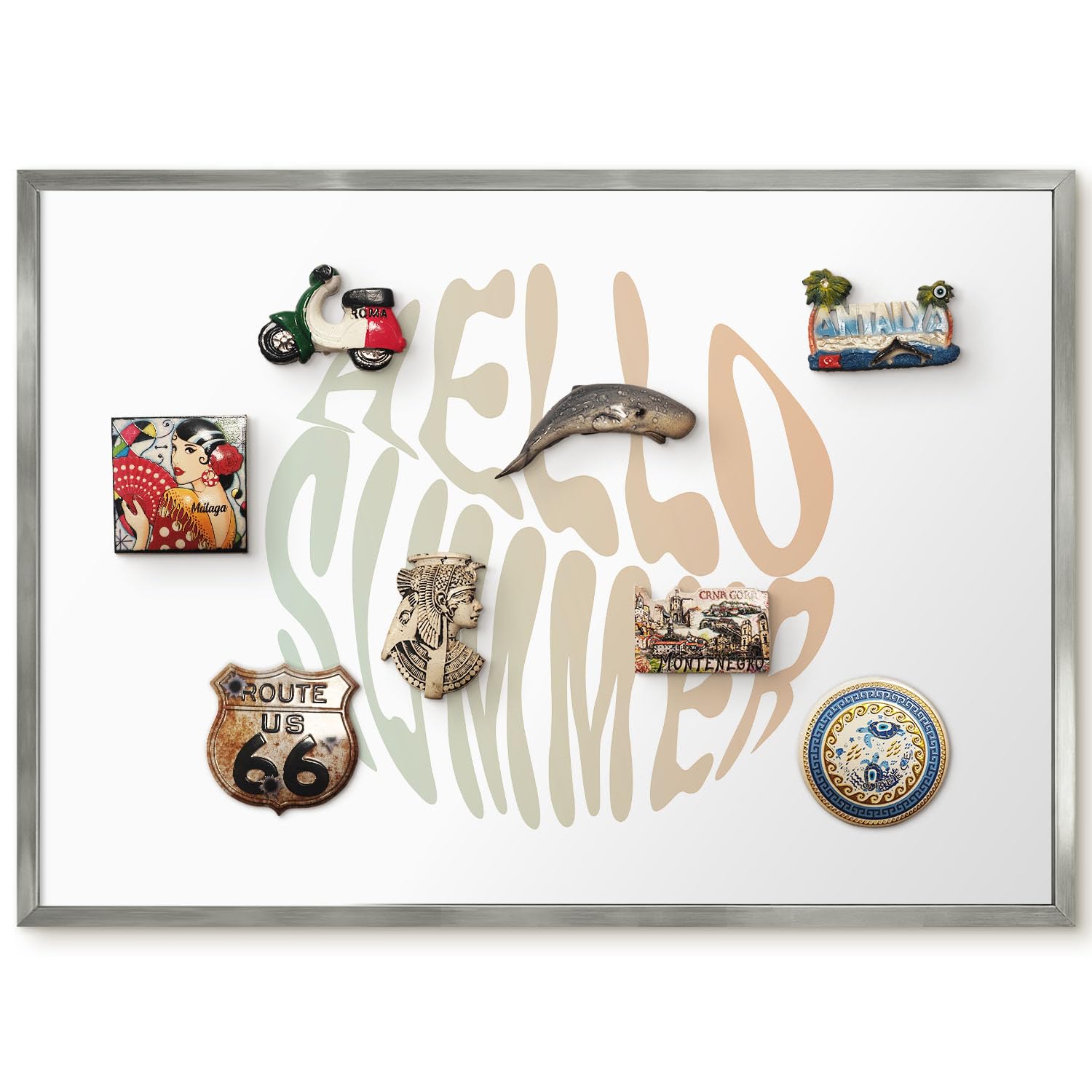 Planner Settimanale per Home Office 70x50 Ciao estate Cornice Argento | Bacheca Magnetica | Pannello Calamitato | da Parete | Organizer | Planning Ufficio | Calamite | Porta Foto | Lista Spesa