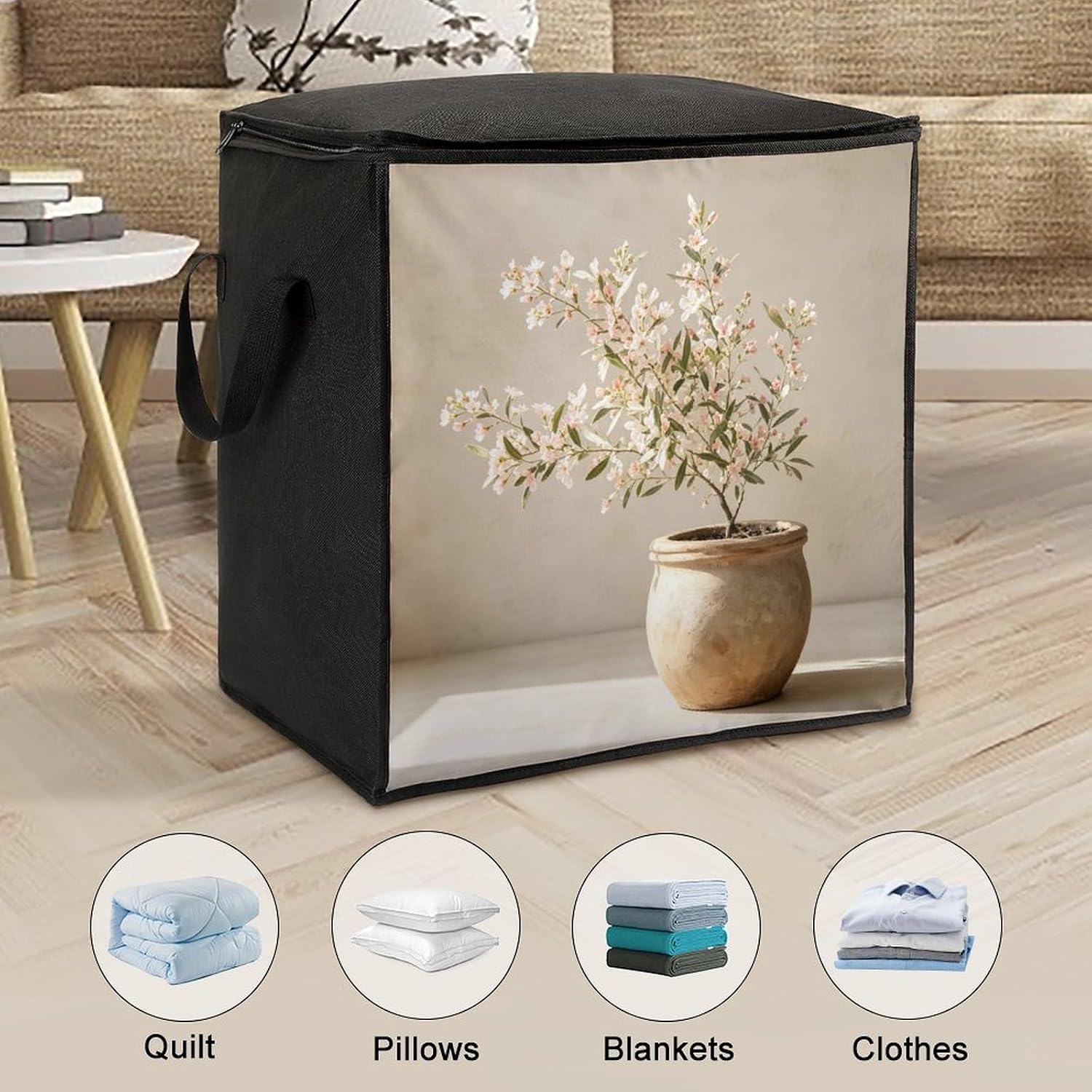 Olive Tree Comforter Storage Bag Moving Bag | Clothes Storage Bins-70L,Moving Bag With Dual Handles For Easy Carrying, Zipper Design Durability for Home,Bedroom,Closet