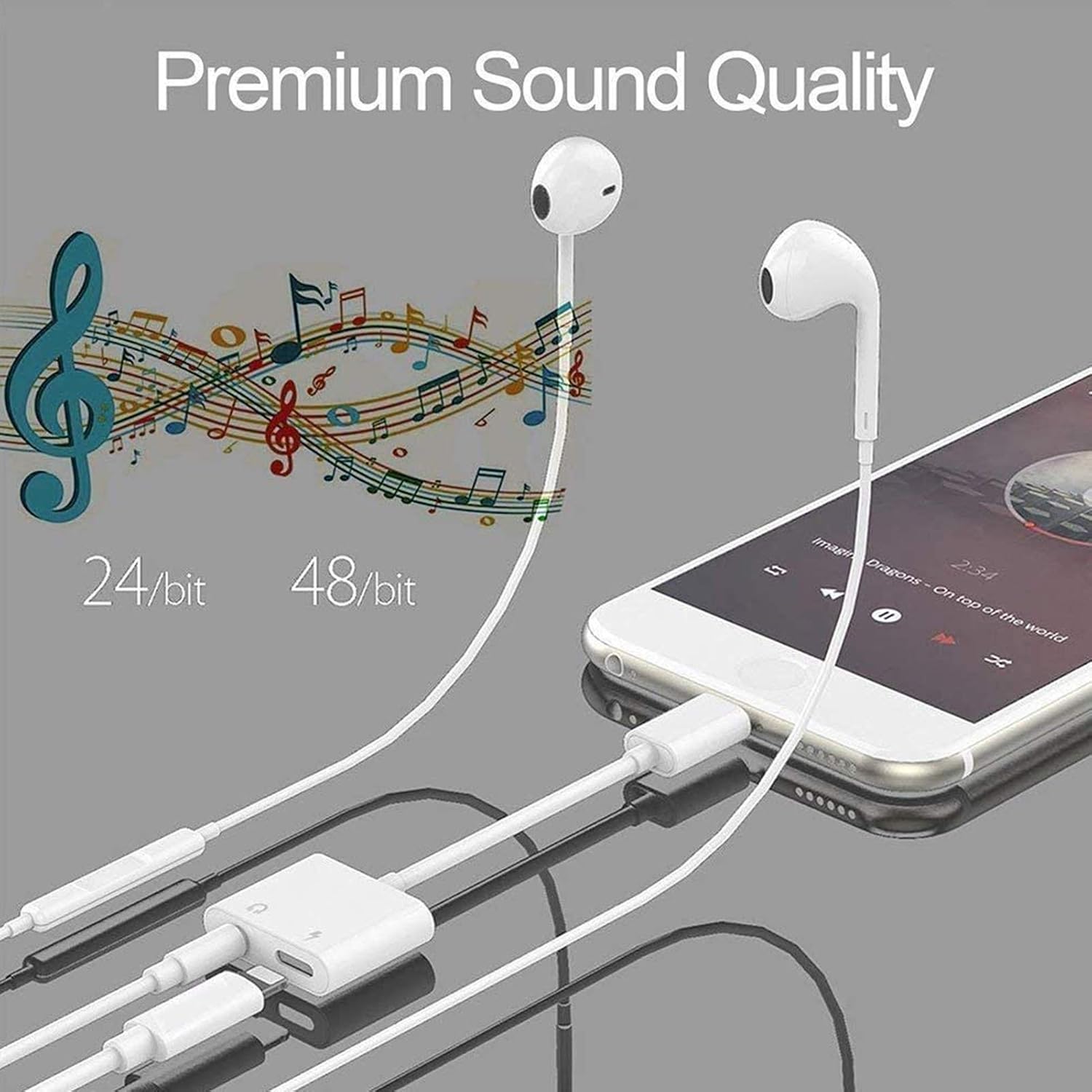 Lightning to 3.5mm Headphones Jack Adapter for iPhone[Apple MFi Certified] 2 in 1 Charger + Aux Audio Splitter Dongle Adapter for iPhone SE/7/7Plus/8/8Plus/11/X/XR/XS Support All iOS System