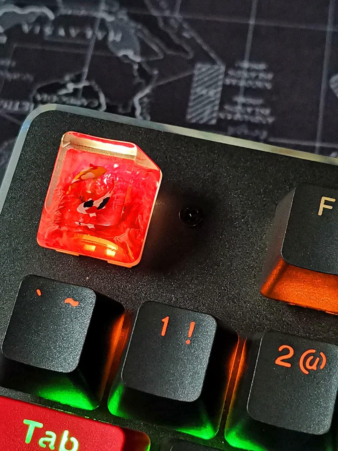 Handmade Koi Fish Backlit Resin Keycap R4/Esc Artisan Keycap Shine Through Translucent Key Cap OEM Profile for Cherry MX Gaming Mechanical Keyboard DIY Replace (Pink-Orange)