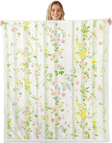 Miniatura 98 de Manfei Pink Flower Throw Blanket Watercolor Floral Leaves Print Fleece Blanket Plants Wildflower Cozy Throws for Bed Couch Sofa,Kids Boys Girls Room