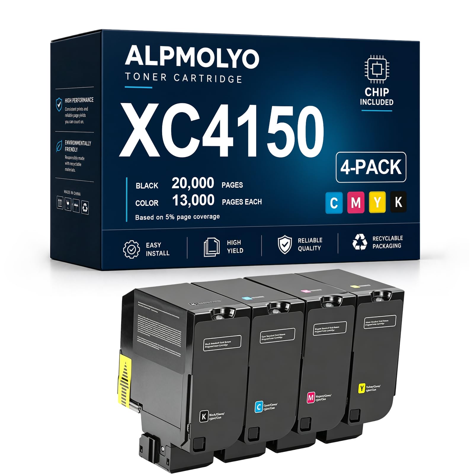 Sostituzione della cartuccia di toner ad alta resa XC4150 per 24B6720 24B6717 24B6718 24B6719, compatibile con Lexmark XC4140 XC4150 XC4143 XC4153, con chip