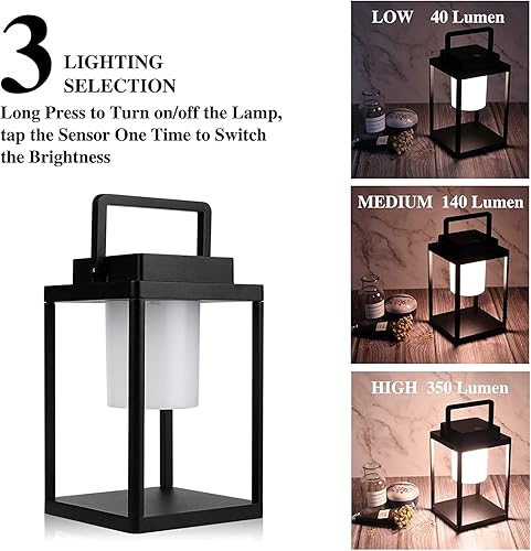 Miniatura 10 de HFVLITE Lámpara de mesa para exteriores, lámpara de escritorio LED inalámbrica recargable en aluminio, encendido/apagado, atenuación continua de 2