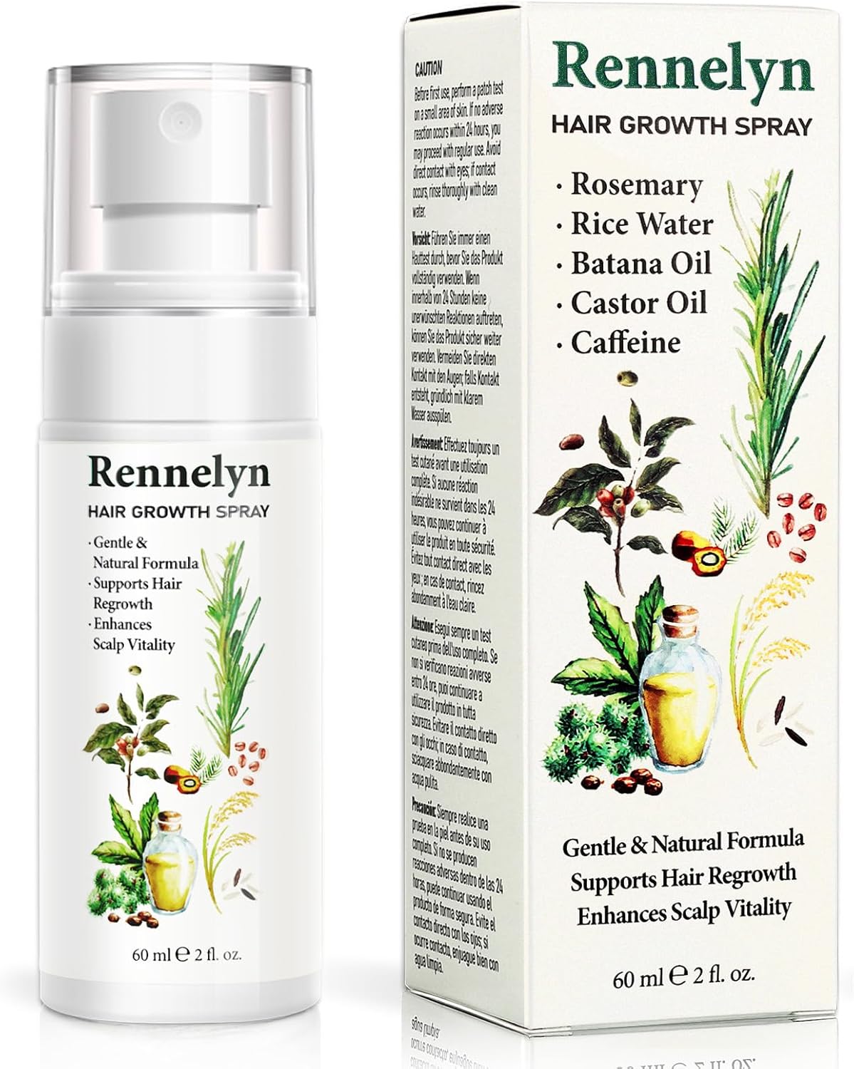 Natural Hair Oil Spray: Rosemary Castor Oil Batana Oil Caffeine with Rice Water Lotion for Nourished and Fuller-Looking Hair for Women, 60 ML