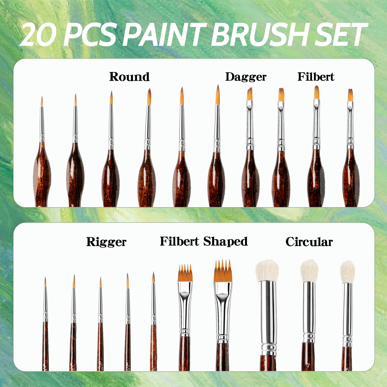 Juego de 20 pinceles de pintura en miniatura, cerdas de nailon, mango de madera natural, juego de pinceles para pintura acrílica, pincel de pintura de detalles con estuche de transporte