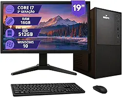MRPC Computador Completo com Intel Core i7 2ª Geração, 16GB RAM DDR3, SSD 512GB, Monitor 19 Polegadas HD, Windows 10, Teclado e Mouse, Para Home Office e Estudo