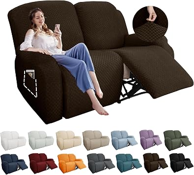 YEMYHOM 6 قطع مطاطية Loveseat Recliner غطاء أريكة من الجاكار مع غطاء جانبي مبطن مزود بغطاء الأريكة مع غطاء مرن من Loveseat Recliner ، قهوة داكنة