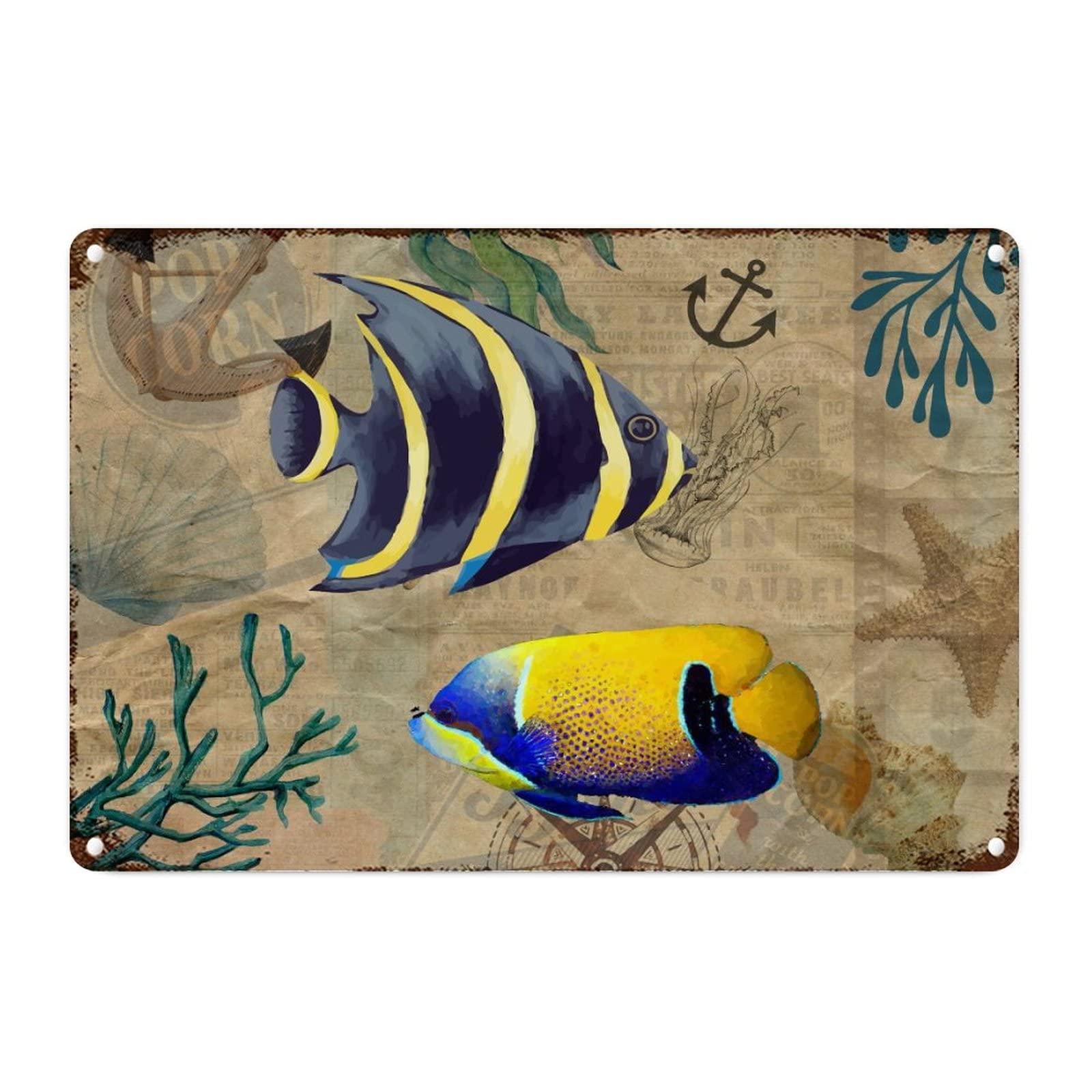Panneau en métal rétro poisson vintage décoration murale 30x45 cm