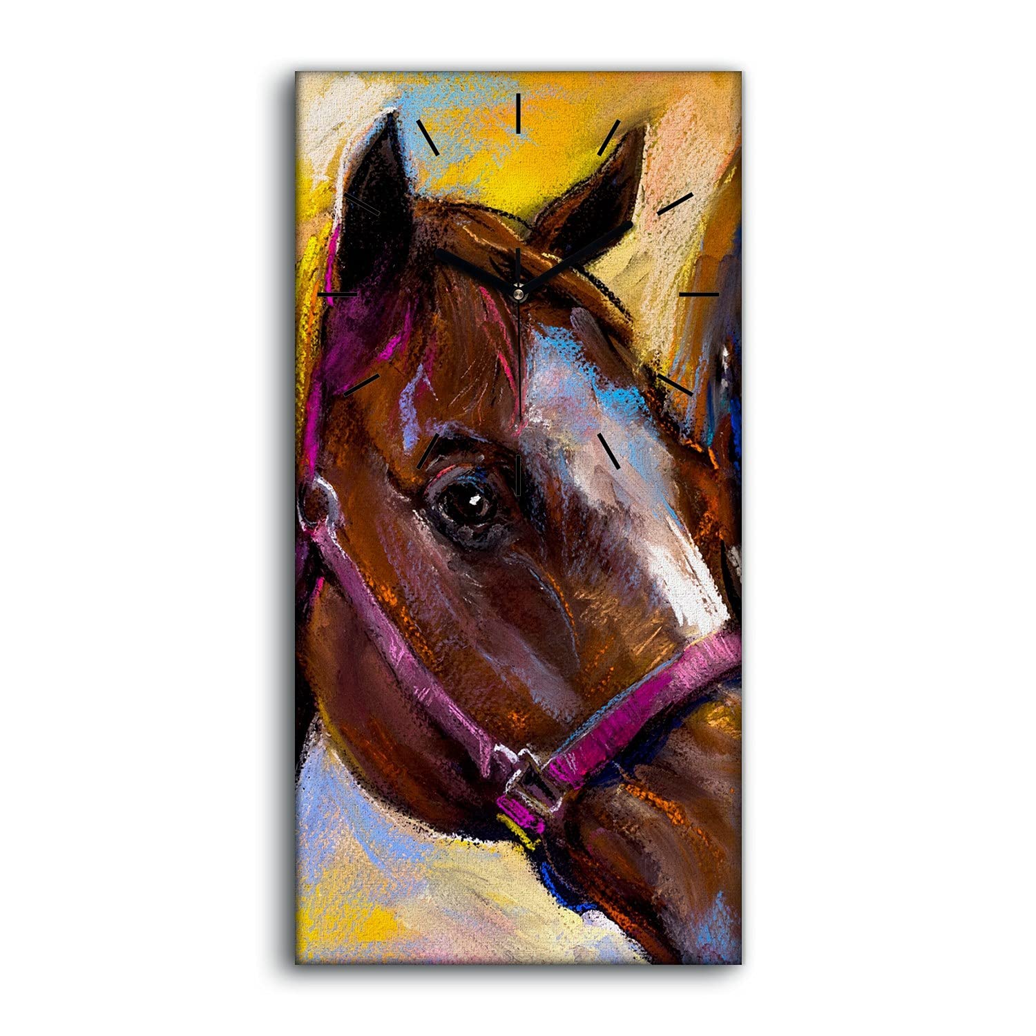Horloge sur toile de haute qualité d'art moderne chevaux 30x60cm