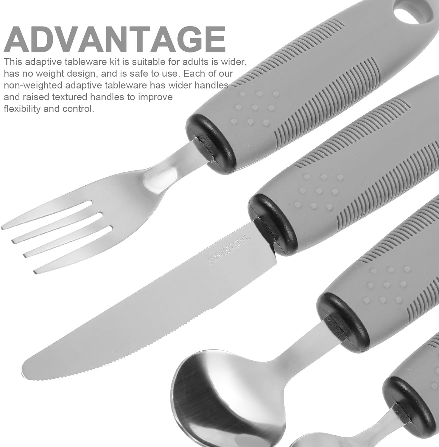 Comfortable to Hold Weighted Adaptive Utensils Set Stainless Steel Fork Spoon Portable for Elderly Patients