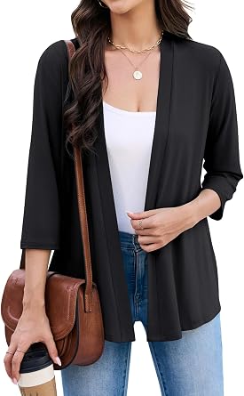 Yekaty 3/4 Sleeve Cardigan for Women Lightweight Thin Open Front Summer Soft Drape Cardigans