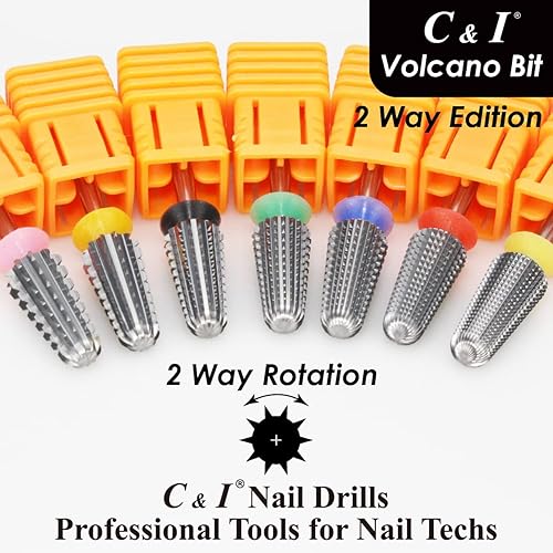 Miniatura 7 de C & I Taladro de uñas, broca de volcán, edición de 2 vías para técnicos de uñas para eliminar geles de uñas, uñas acrílicas y sumergir, broca de