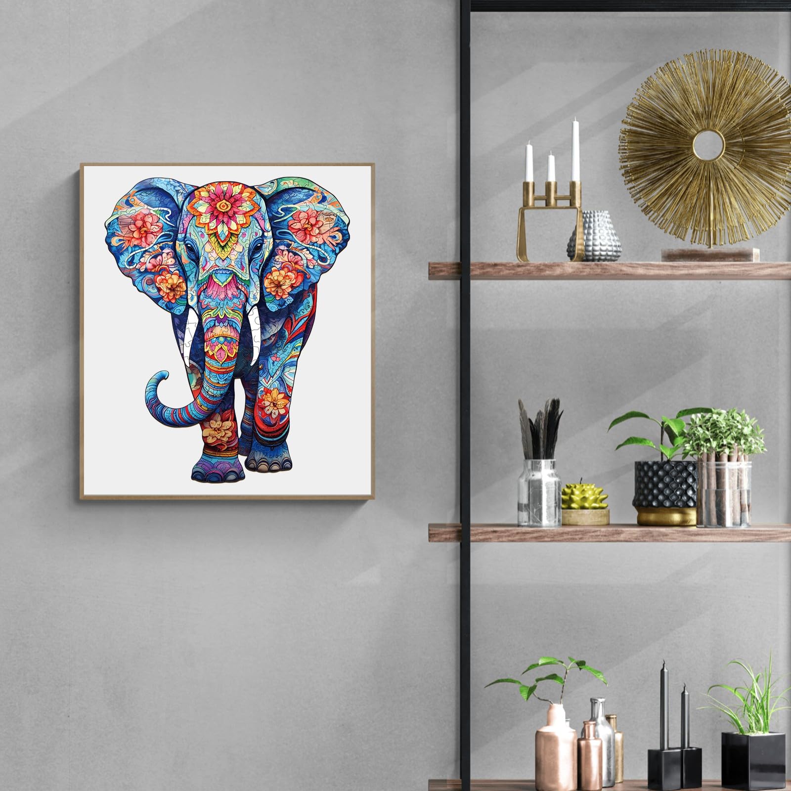 Puzzle in Legno per Adulti - 210 Pezzi, Elefante, 27,3 x 34 cm - Irregolare e Unico, a Forma di Animale - Con Confezione Regalo