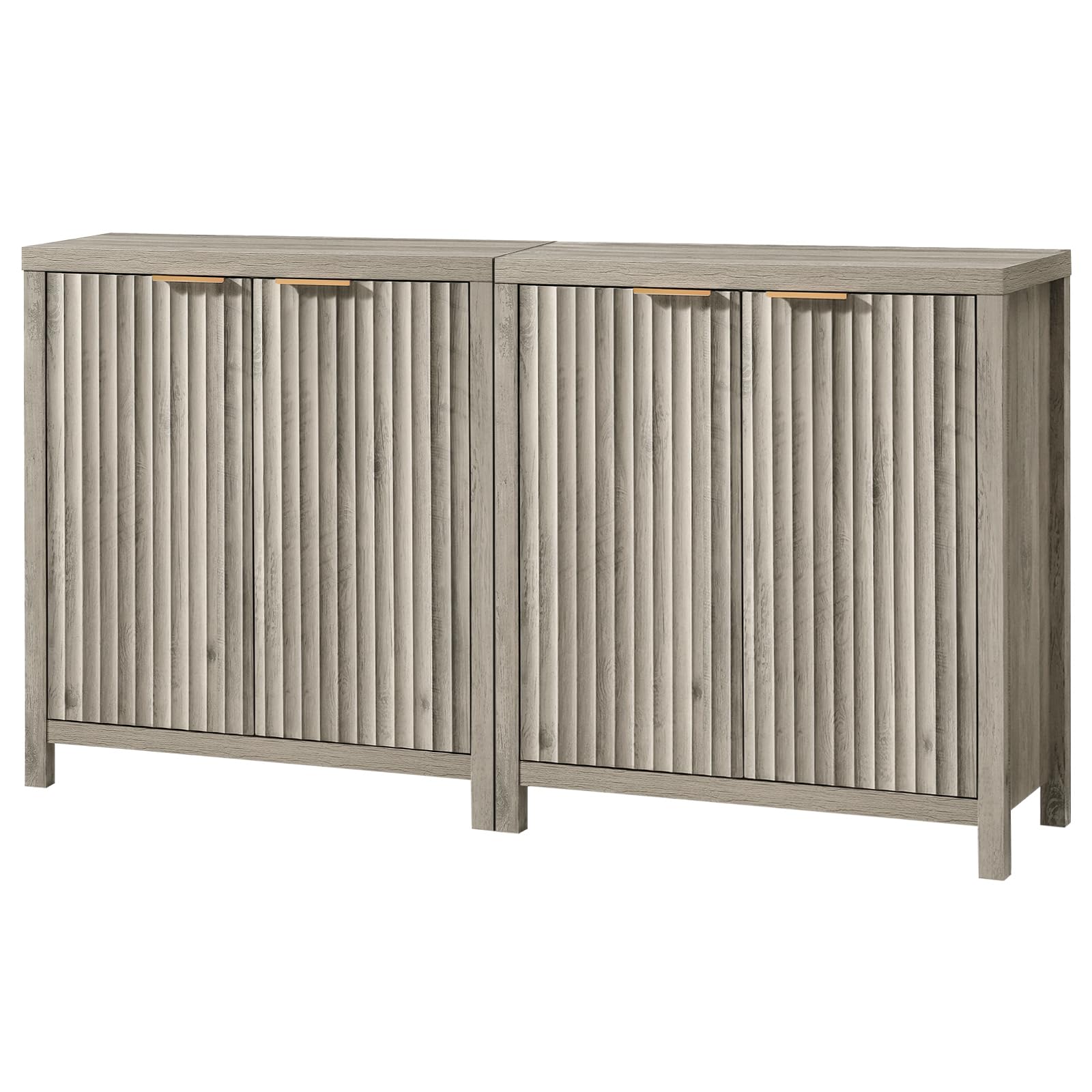 OAKHAM HOME Oxford Storage Cabinet Fluted Sideboard Buffet with Adjustable Shelves, Modern Accent Console Set of 2 (Grey Oak)