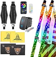 Vista 18 de Paquete de 2 Luces de Látigo de 4 Pies con Base de Resorte, Luz de Látigo LED con App y Control Remoto, Látigos Iluminados RGB en Espiral