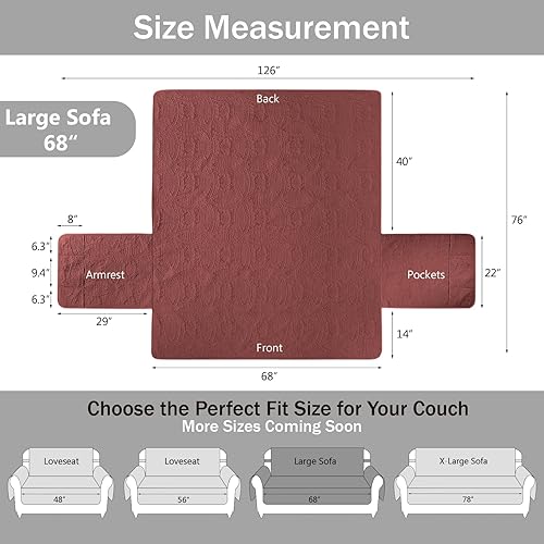 Miniatura 7 de Fundas acolchadas rojas con bolsillos, antideslizantes para sofá de 3 plazas, para perros y gatos, repelente al agua, lavable a máquina (sofá grande
