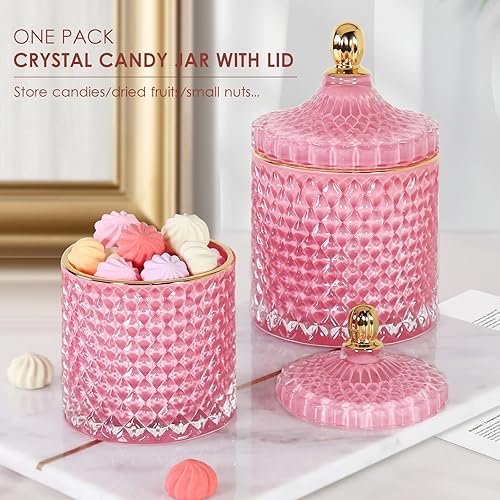 Miniatura 14 de Tarro de caramelo rosa, plato de cristal para dulces con tapa, tarros de cristal con tapas, joyero con tapas, tarro de vidrio decorativo, regalos