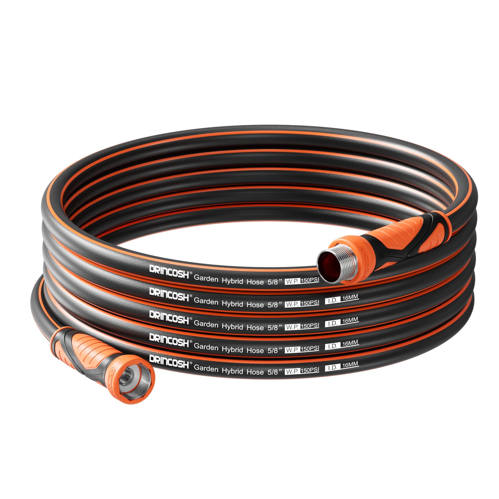 DRINCOSH 25FT Garden Hose, Garden Hose 25 FT Heavy Duty x 5/8", Lightweight Flexible Water Hose with Nickel-plated Fittings, Kink-Free, Leak-Proof, Easy Storage for Yard, Lawn, Car, Male to Female