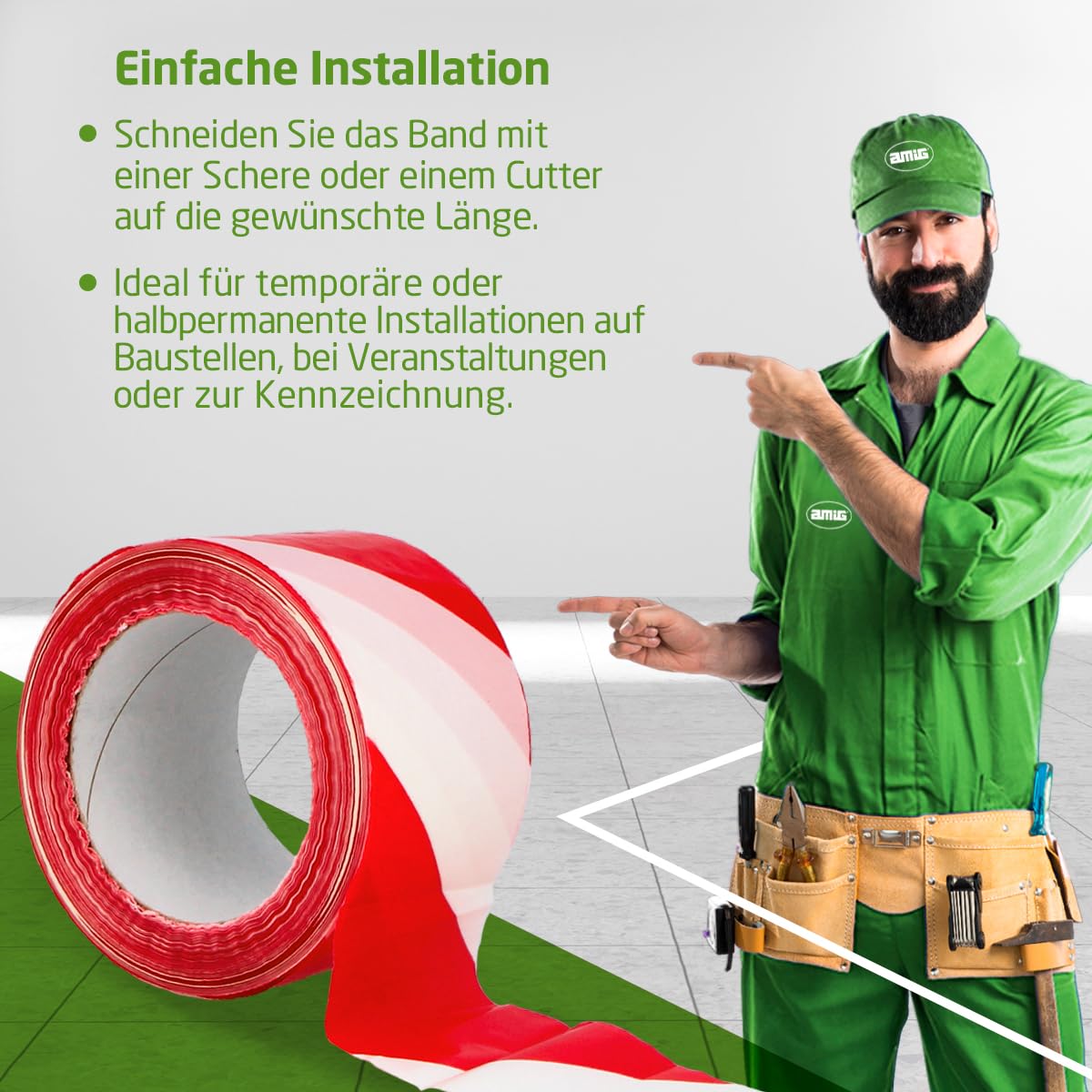 Amig - 15er-Pack Absperrband Rot-Weiß aus LDPE - 500 m x 70 mm - Zur Gefahrenkennzeichnung und Warnmarkierung - Wasserfest und flexibel