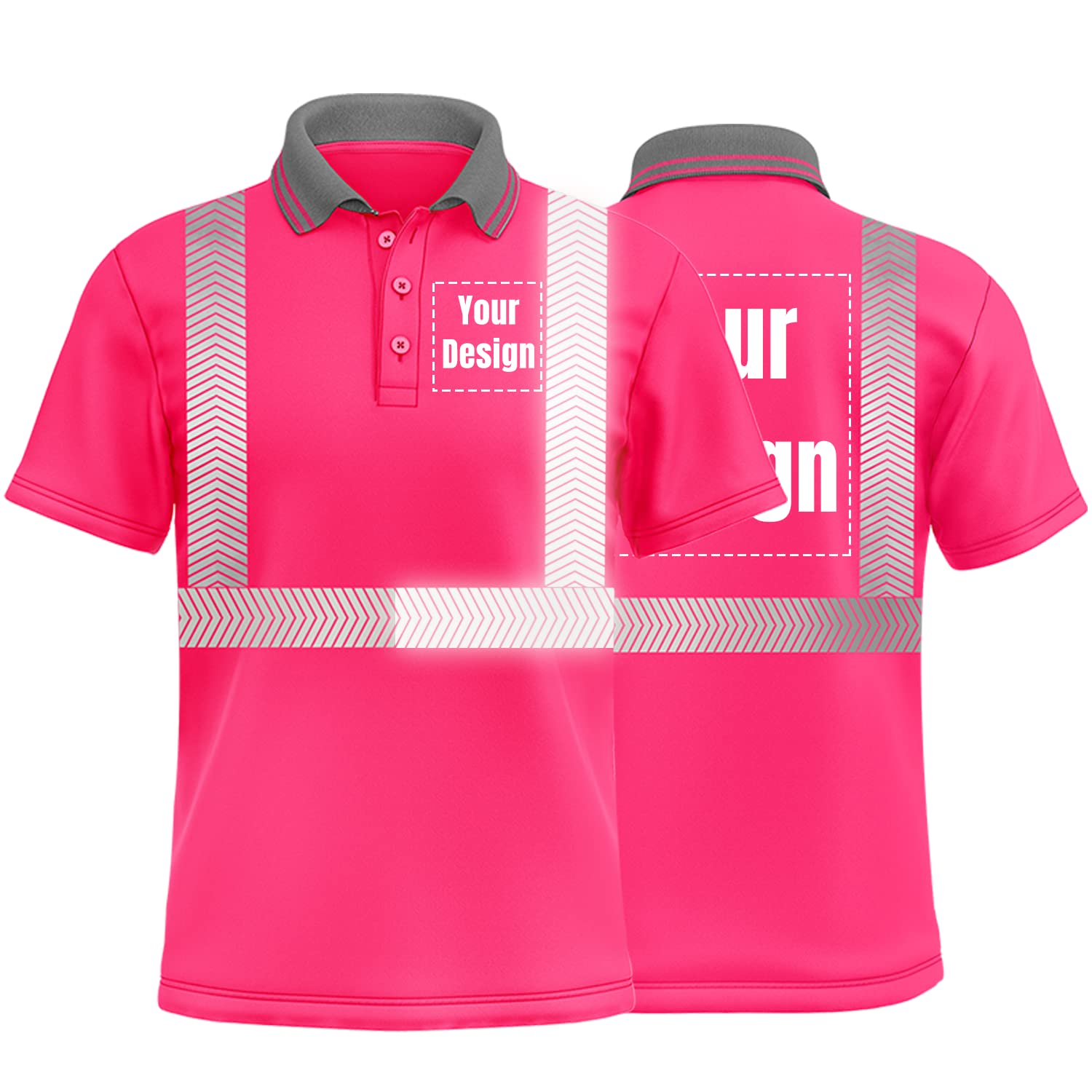 Hi Vis Safety Polo Shirt Custom Your Logo Short Sleeve T-Shirts with Reflective Strips