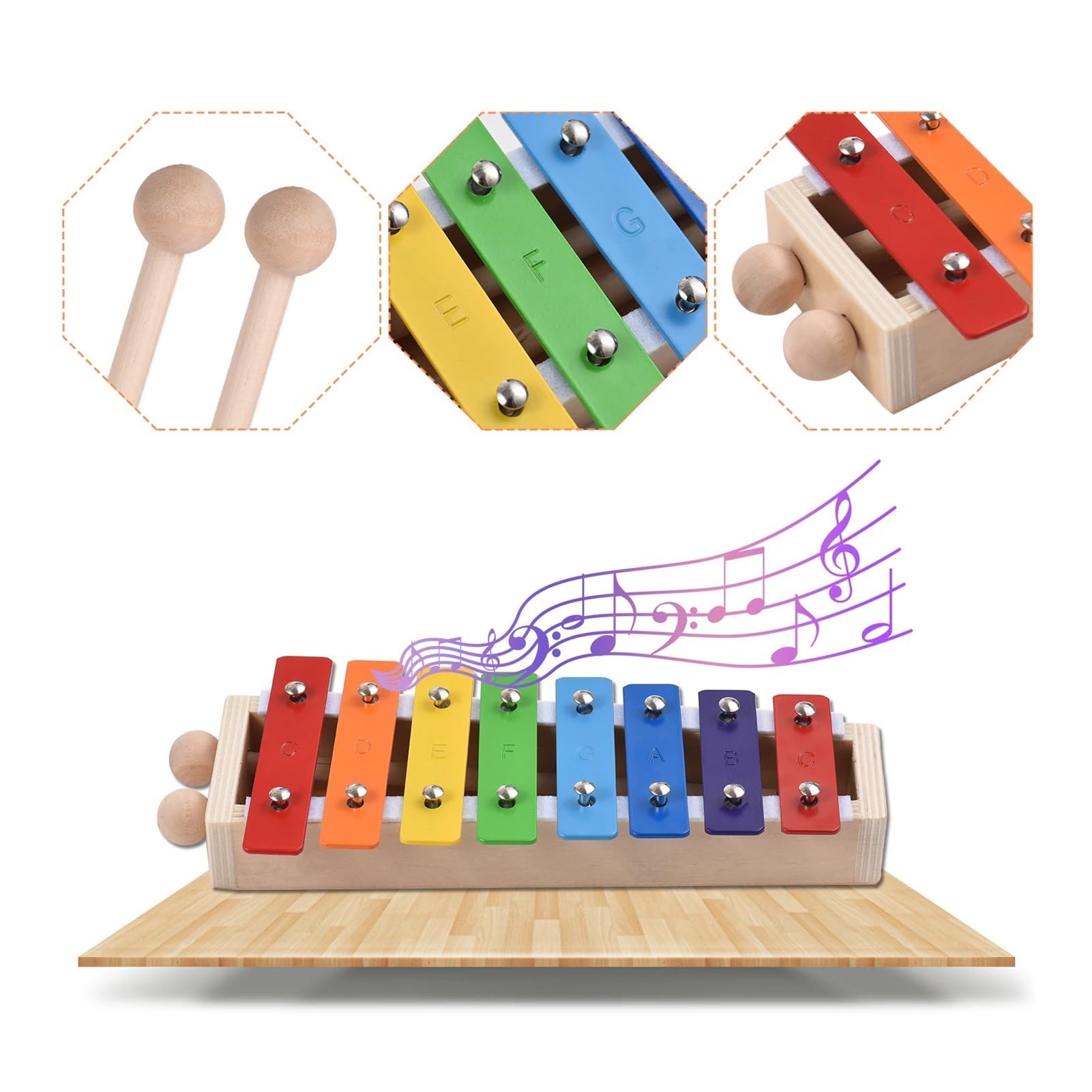 8 Keys Compact Size Xylophone | Glockenspiel con legno