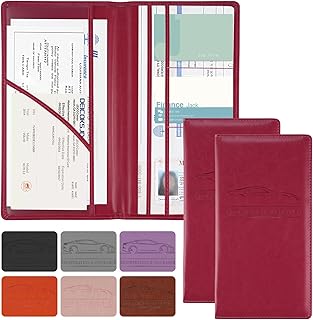 JUSTTOP 2Pack Car Registration and Insurance Holder,Car Document Holder for Cards License with Magnetic Shut,Vehicle Glove Box Car Organizer for Documents, Cards, License(Rose red)