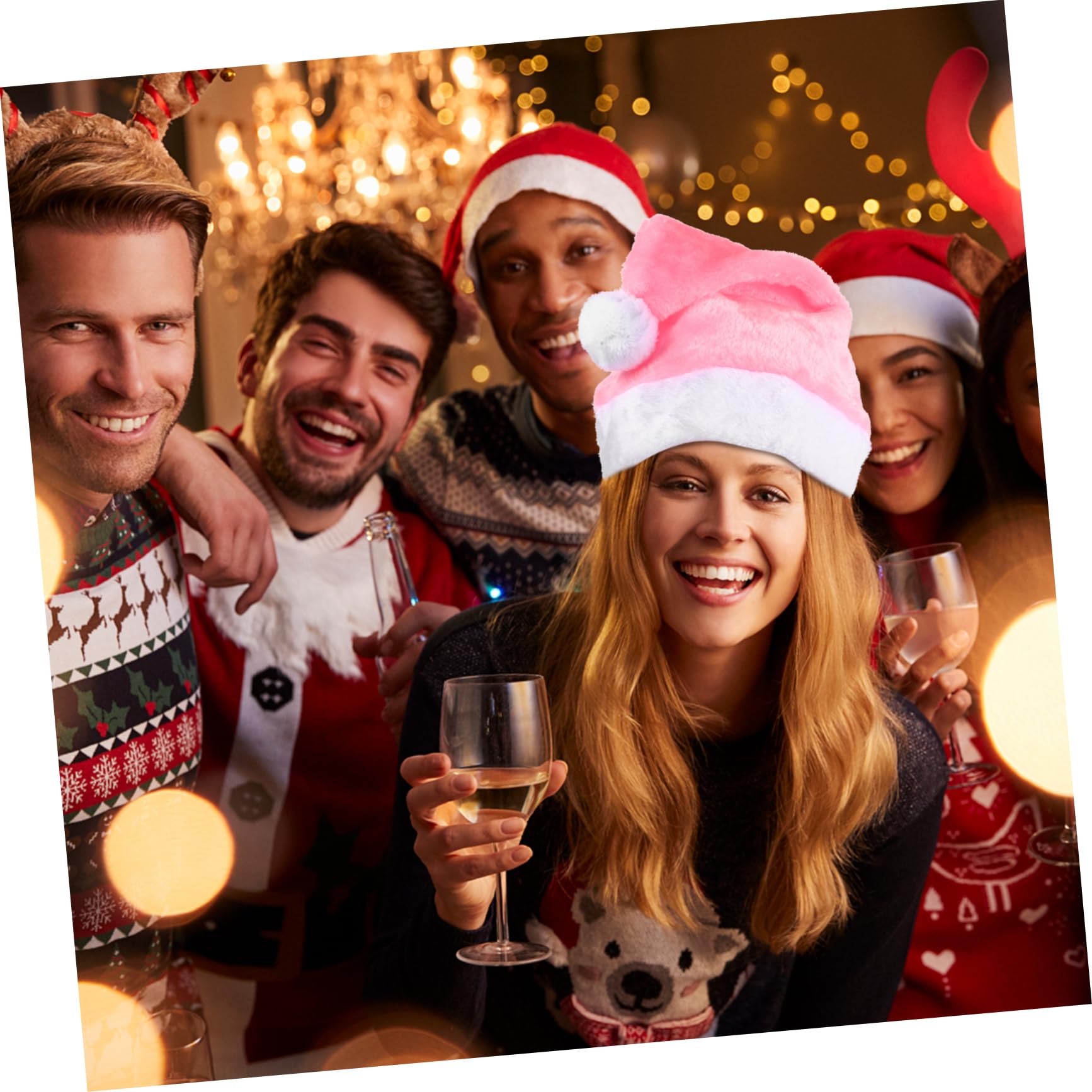 TOPBATHY 5 Piezas Gorro De Papá Noel De Felpa Gorra De Santa Claus Sombrero De Santa Para Fiesta Gorro De Papá Noel De Navidad Sombrero De Navidad De Peluche Felpa Corta Rosa