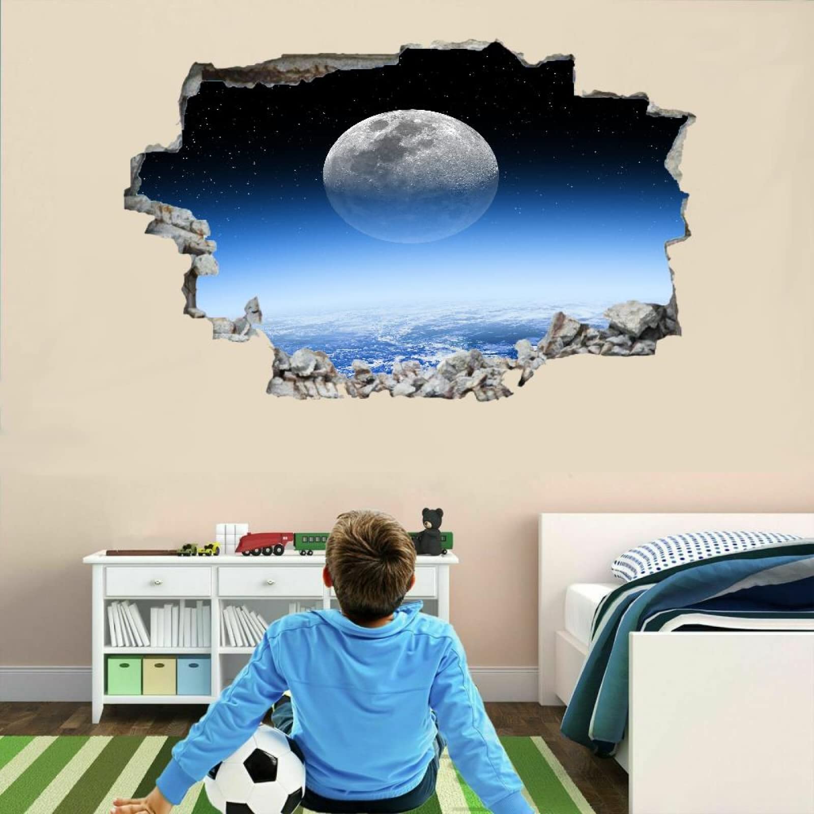 Tatuajes De Pared Wall Tattoo 3D Smashed Luna Adhesivo De Pared Extraíble Calcomanías Murales Para Habitaciones Planeta Niñas Niños Dormitorio Mural Decoración Para El Hogar 80x120cm