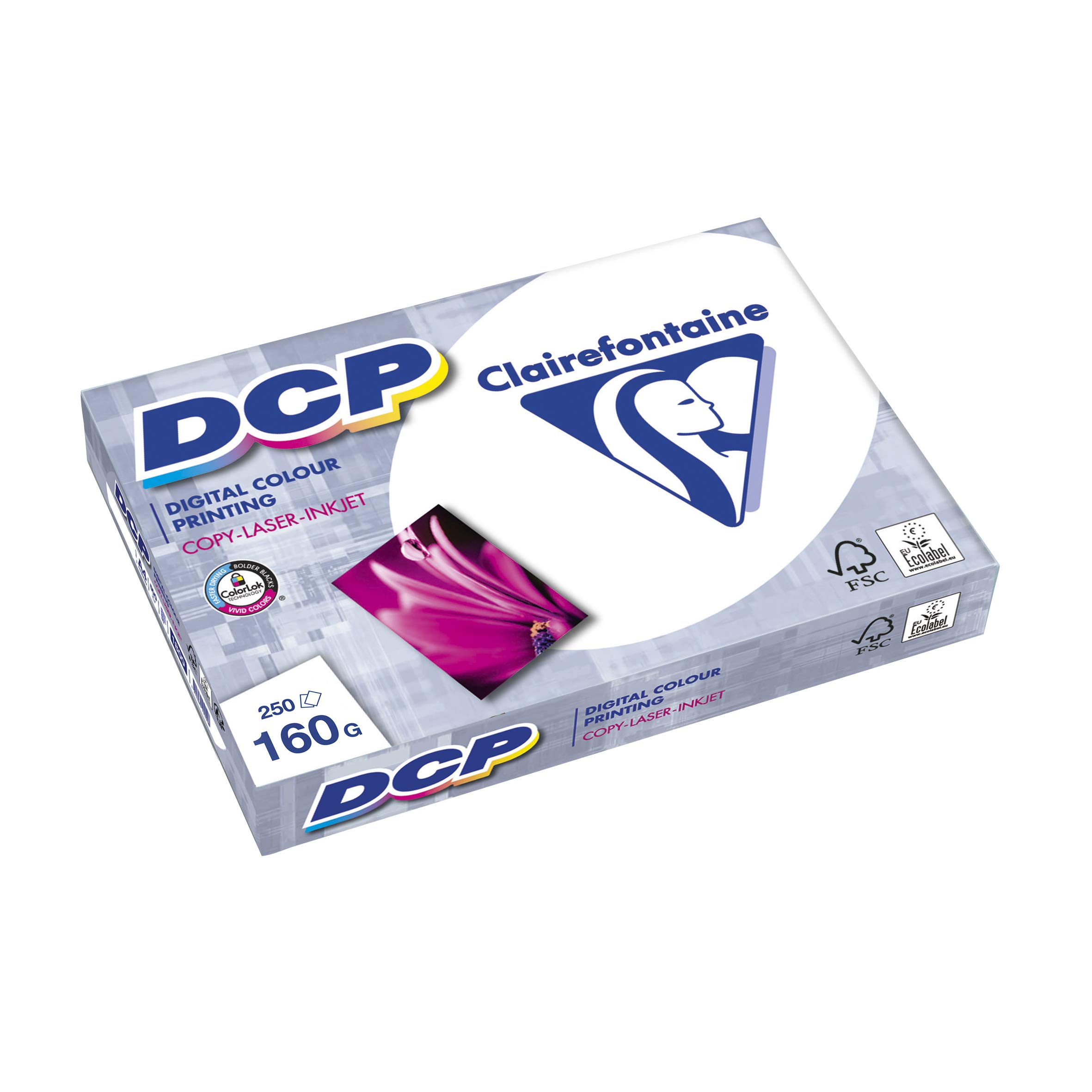 Clairefontaine DCP, formato A4, 160 g, colore: Bianco, confezione da 5 x 250 fogli