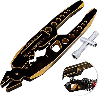 AllinRC Metal Shock Absorber Pliers Rod Ball Clamp Multi-Function RC Tools & Small 4-Way Cross Wrench for RC Models 1/8 1/10 RC Car Crawler Monster Truck (Black Gold)