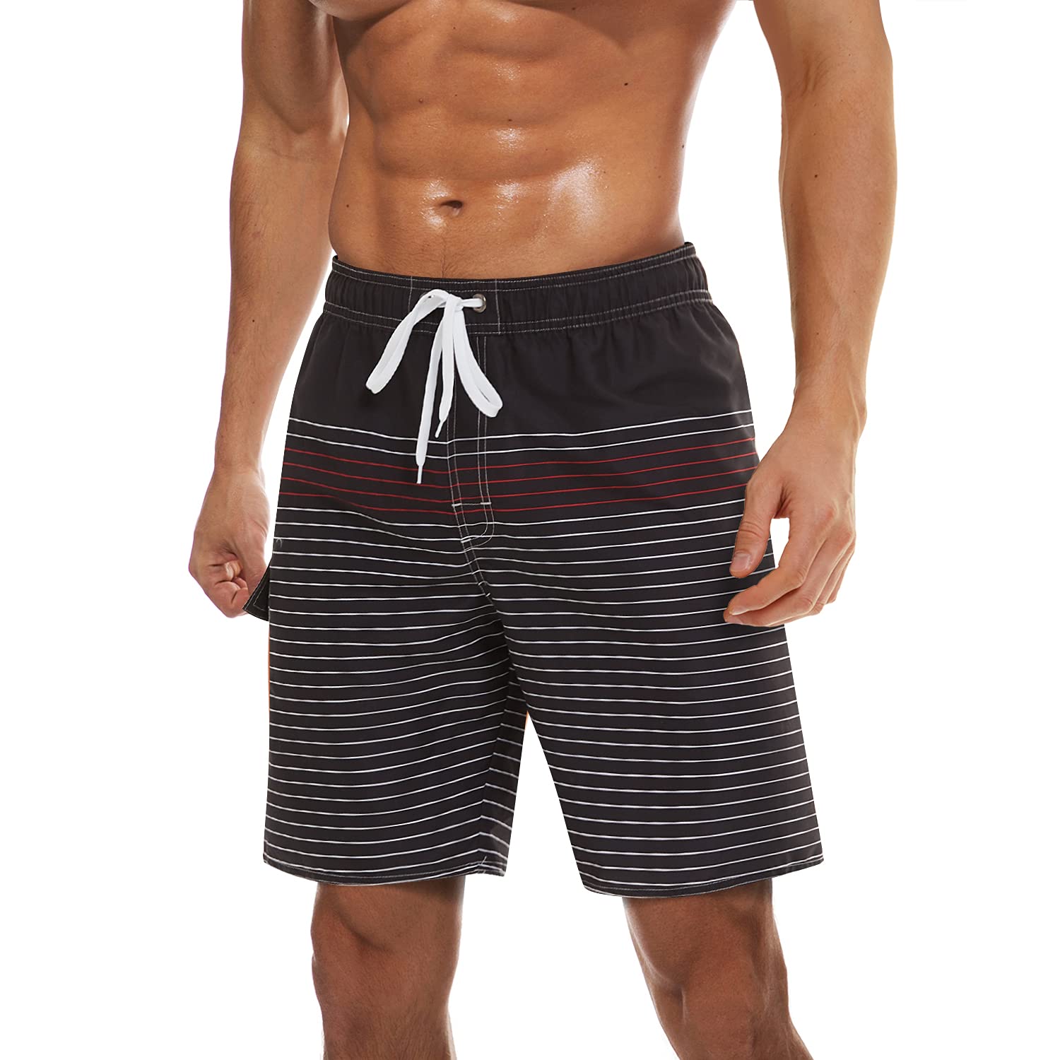 Men's Summer Quick Dry Swim Trunks Bathing Suit Shorts with Lining Men, #4 White Red, X-Large-image-12
