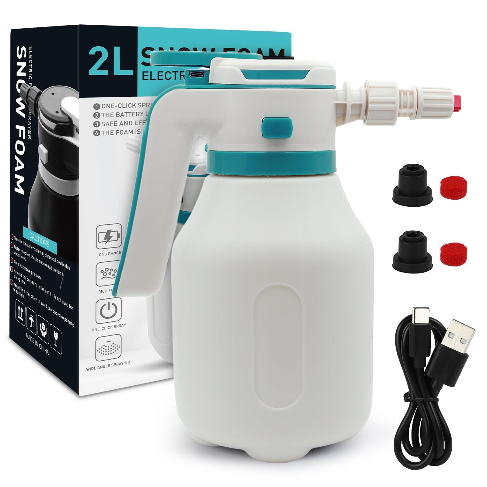 Electric Foam Sprayer 2L,75PSI Electric Pressurized Foam Sprayer for Car Washing,Rechargeable Pump Sprayer with 2 Modes,Suitable for Car Cleaning Detailing Home Garden-image-38