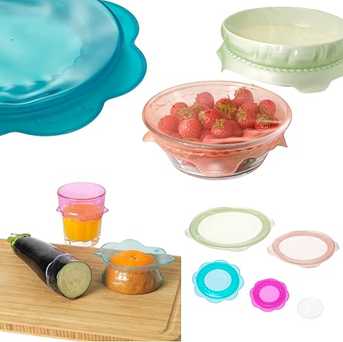 Miniatura 6 de OVERMATT - Funda reutilizable para almacenamiento de alimentos, juego de 5 tamaños, tapas de sellado multicolor de silicona elástica,