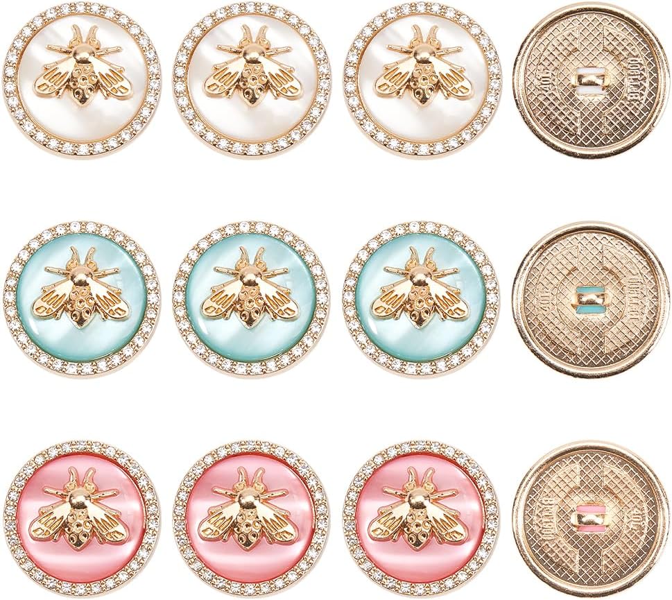 GORGECRAFT 12Pcs Metal Rhinestone Button 3 Colors 3D Bee Round Button 18mm Gold Buttons with Bees & Rhinestone & Resin for Blazer Suits Sport Coat Uniform Jacket Sewing Fasteners Crafts