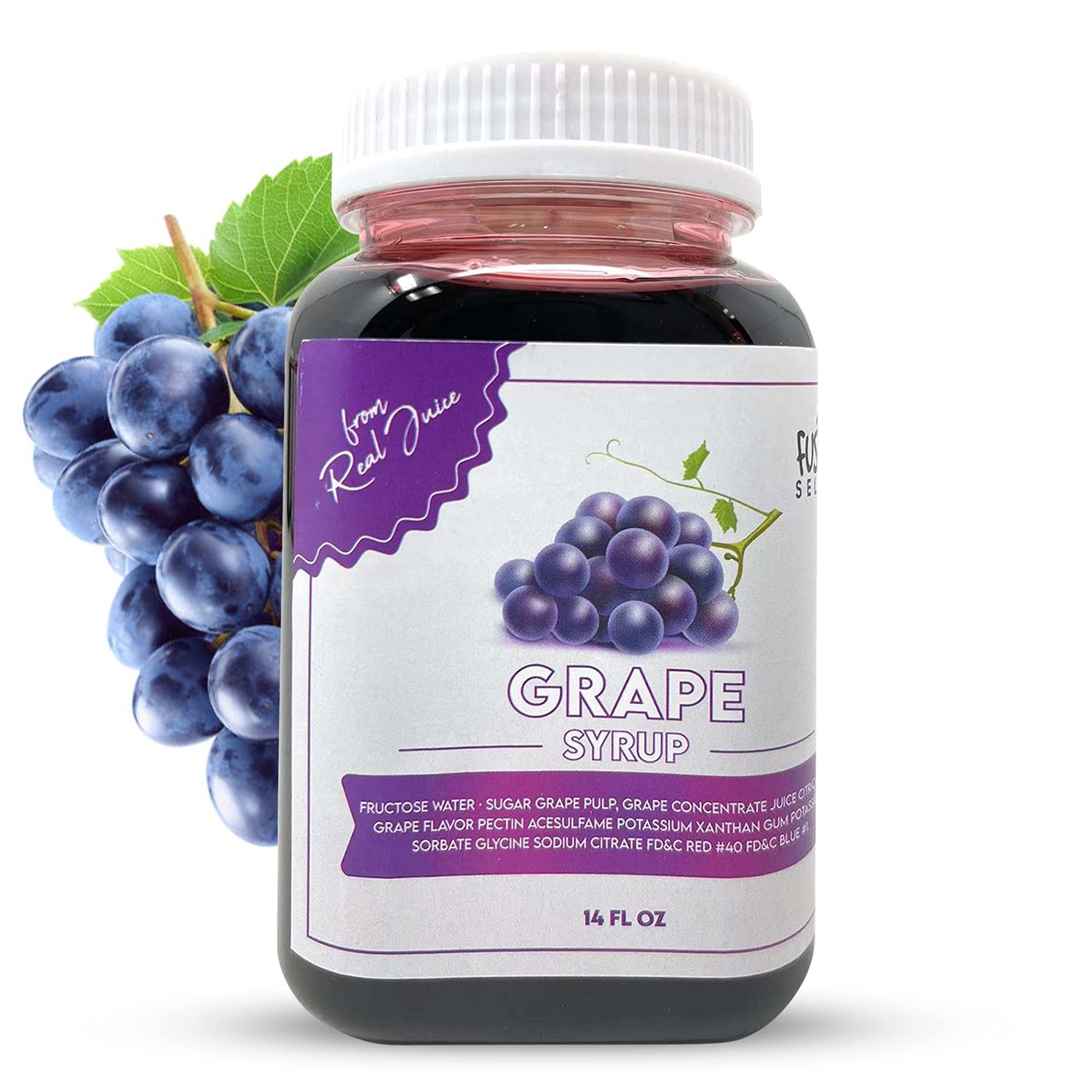 Fusion SelectGrape Syrup –Flavor Enhancer Made from Real Juice for Bubble Tea, Yogurt, Snow Cones, Slushies Drinks, Shaved Ice, Soda, Cocktails 14 Oz