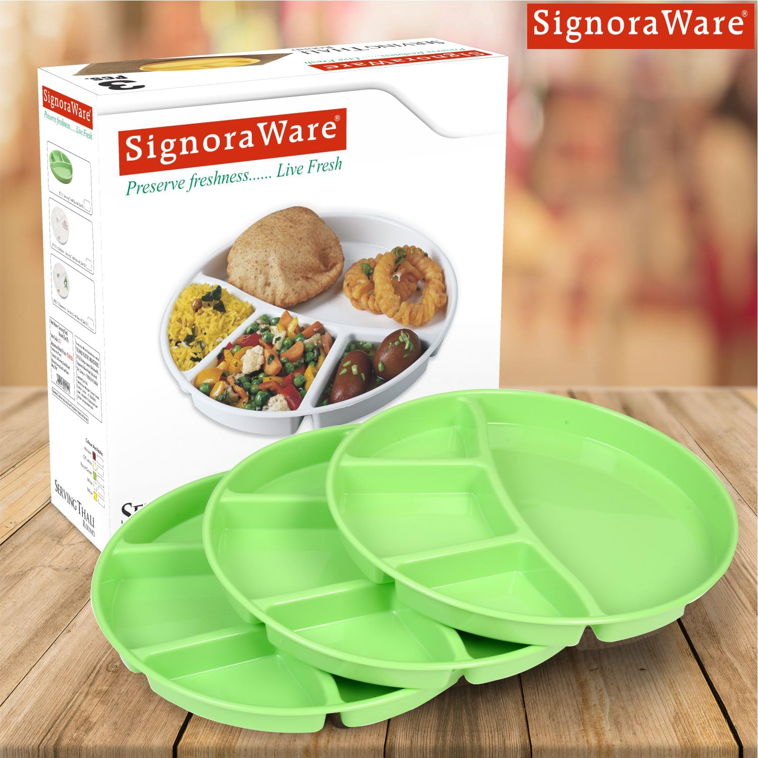 Signoraware Round Serving Thali Set, Set of 3, Parrot Green - Image 5 thumbnail