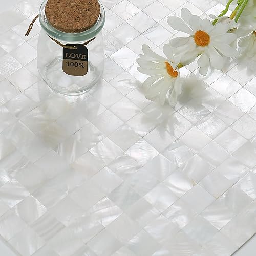 Miniatura 3 de Yew & Tulip Azulejos de Madreperla Despegar y Pegar para Salpicadero de Cocina, 12"x12" Azulejos de Mosaico Adhesivos Sin Costuras para Pared
