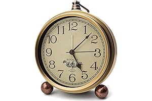 Vintage Analog Clock, 5.2 Inch Battery Operated Alarm Clock for Desk and Room Decor
