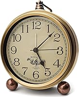 Maxspace Retro Vintage Metal Golden Alarm Clock - Silent Non-Ticking Quartz Movement, HD Glass Arabic Numerals, Battery Desk Clock for Bedroom