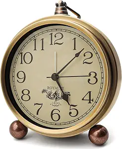 Maxspace Metal Golden Table Clock, Retro Vintage Non-Ticking Small Alarm Clock, Battery Operated Silent Quartz Movement HD Glass Desk Clock for Bedroom and Living Room