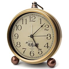 Maxspace Metal Golden Table Clock Retro Vintage Non-Ticking Small Alarm Clock Battery Operated Silent Quartz Movement HD Glass