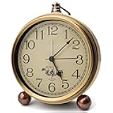 Maxspace Metal Golden Table Clock, Retro Vintage Non-Ticking Small Alarm Clock,Battery Operated Silent Quartz Movement HD Glass Desk Clock for Bedroom Living Room Indoor Decoration Kids… (Arabic2)