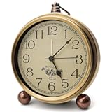 Maxspace Metal Golden Table Clock&comma; Retro Vintage Non-Ticking Small Alarm Clock&comma;Battery Operated Silent Quartz Movement HD Glass Desk Clock for Bedroom Living Room Indoor Decoration Kids… &lpar;Arabic2&rpar;