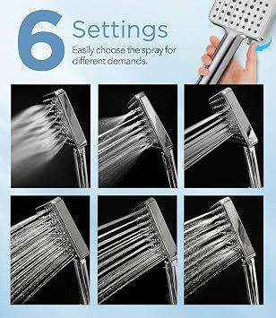 MakeFit Filtered Shower Head - 6 Modes High Pressure Hand Shower with Filter Mineral Beads, Removable Handheld Shower Set with Stainless Steel Hose and Shower Arm Bracket